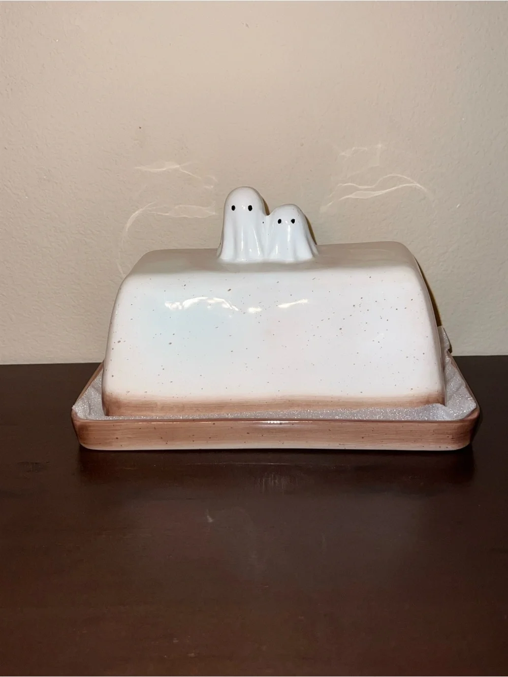 White Ceramic Ghost Topper Send Nudes Halloween Butter Dish